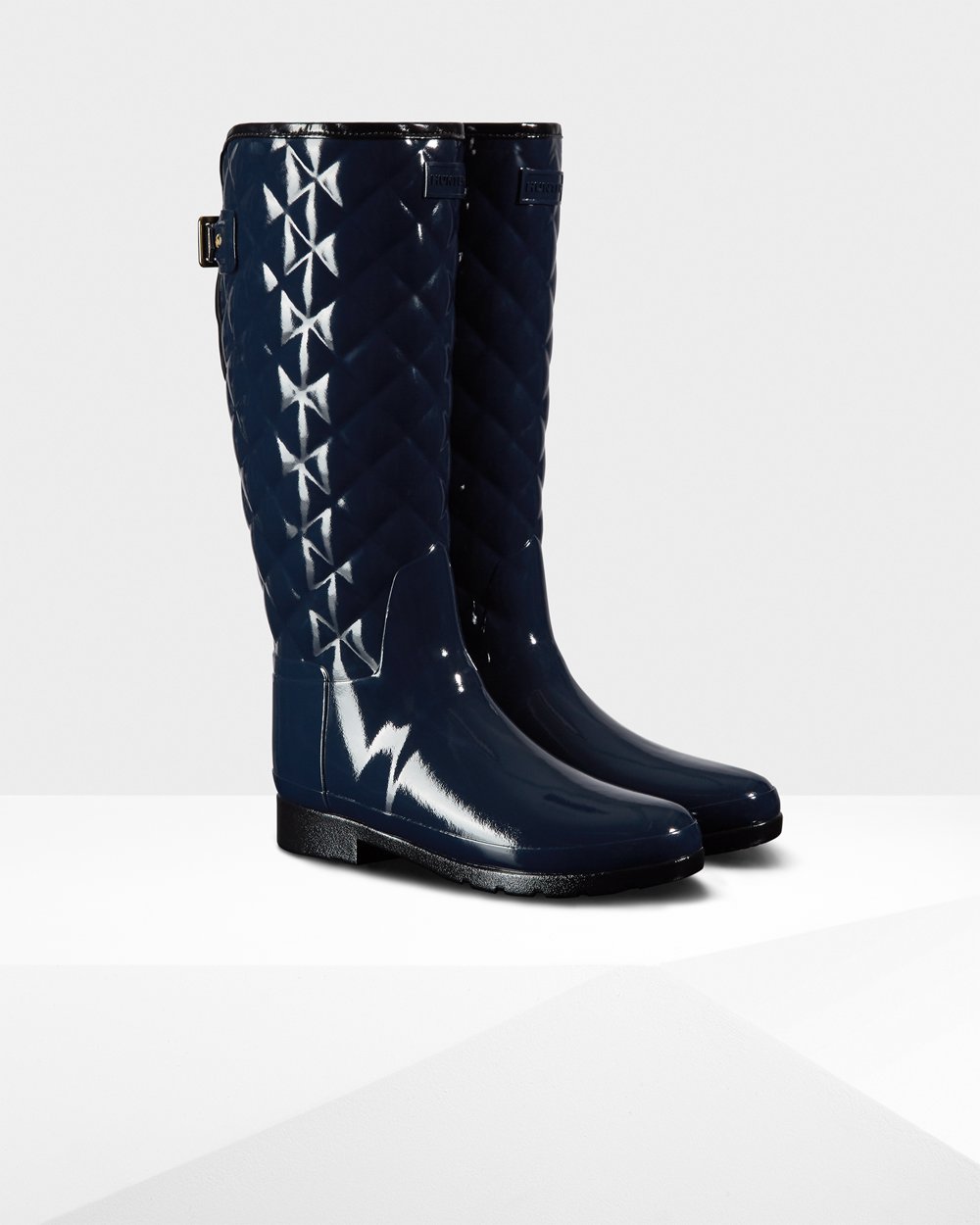 Botas De Altas Hunter Mujer Refined Adjustable Quilted Gloss - Azul Marino - Argentina 9263OJDPC